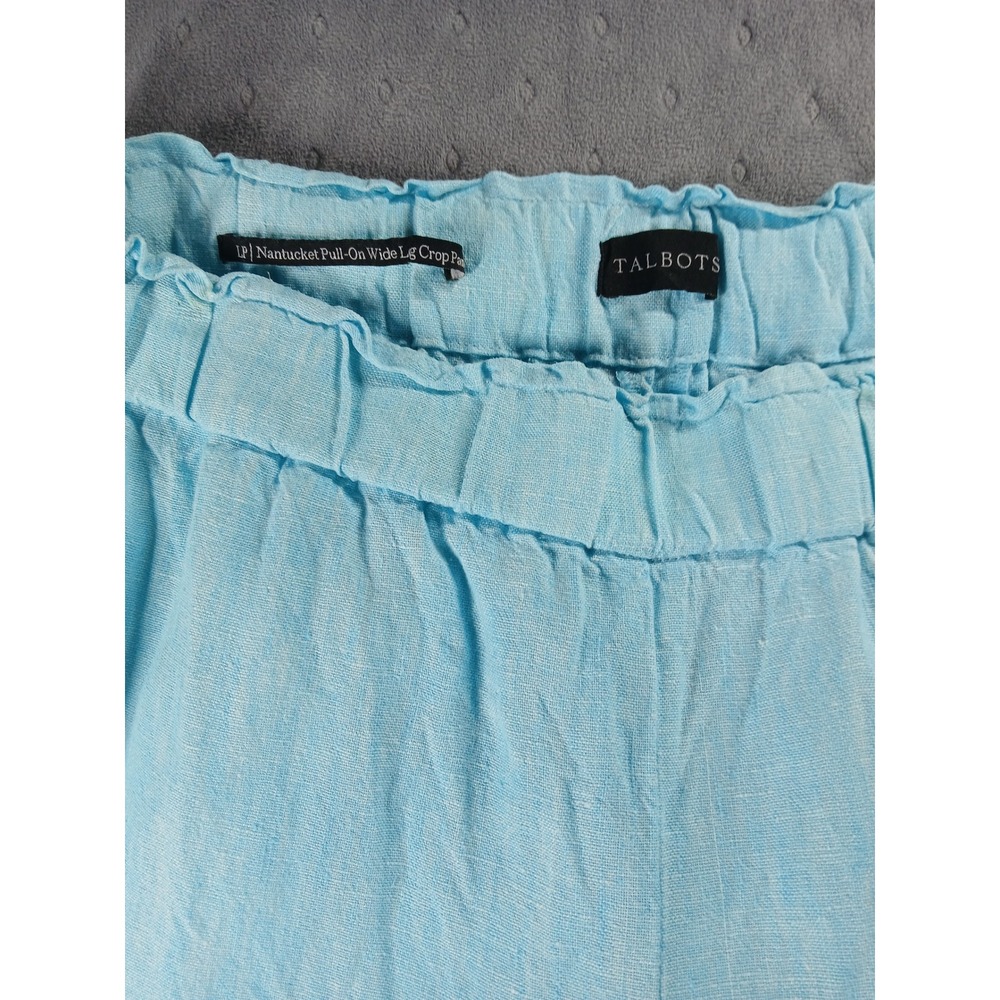 Talbots Nantucket Pull-On Wide Leg Crop Pants Light Blue 100% Linen LPetite - Picture 2 of 8